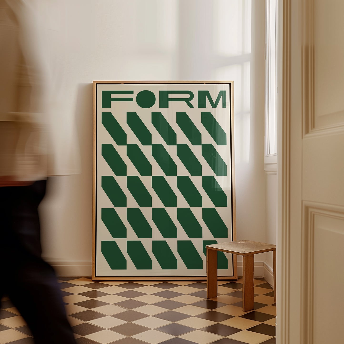 Geometric Form, Beige & Green Poster