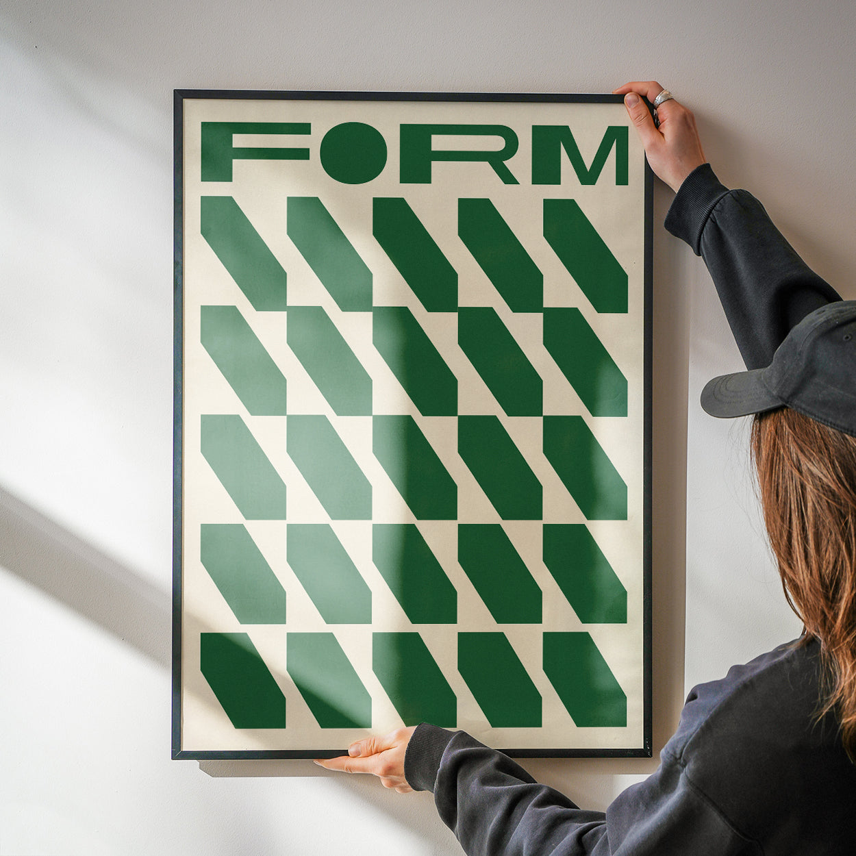 Geometric Form, Beige & Green Poster
