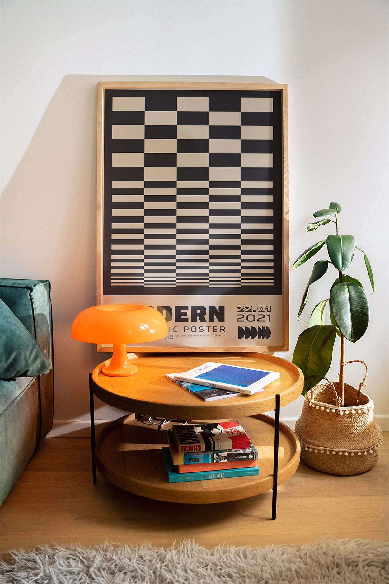 Modern Geometric Grid, Black & White Poster