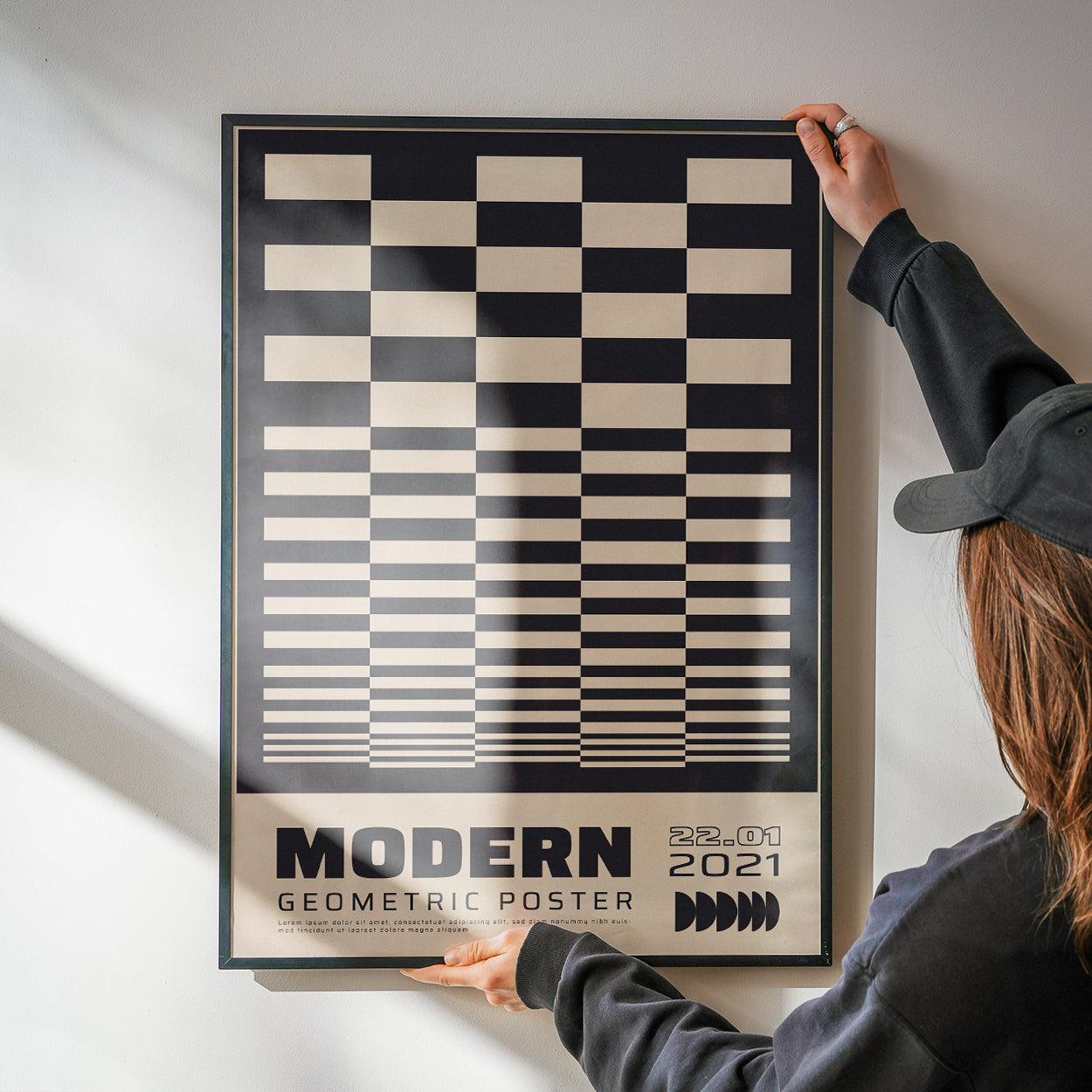 Modern Geometric Grid, Black & White Poster