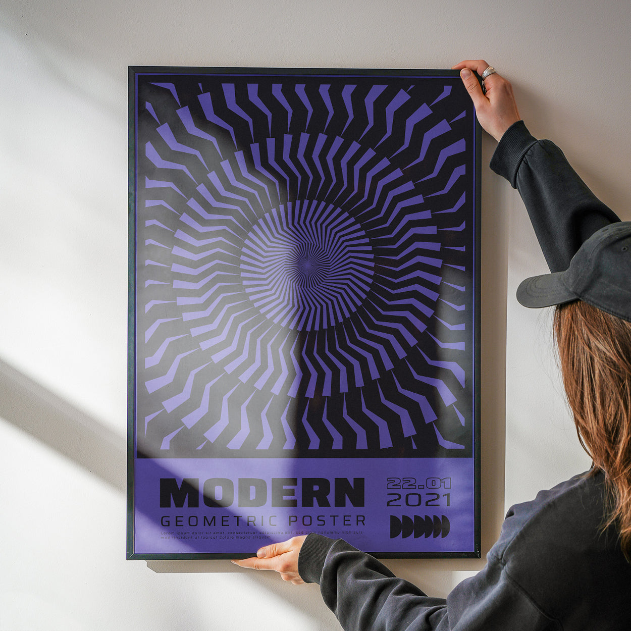 Modern Geometric Pulse, Purple & Black Poster