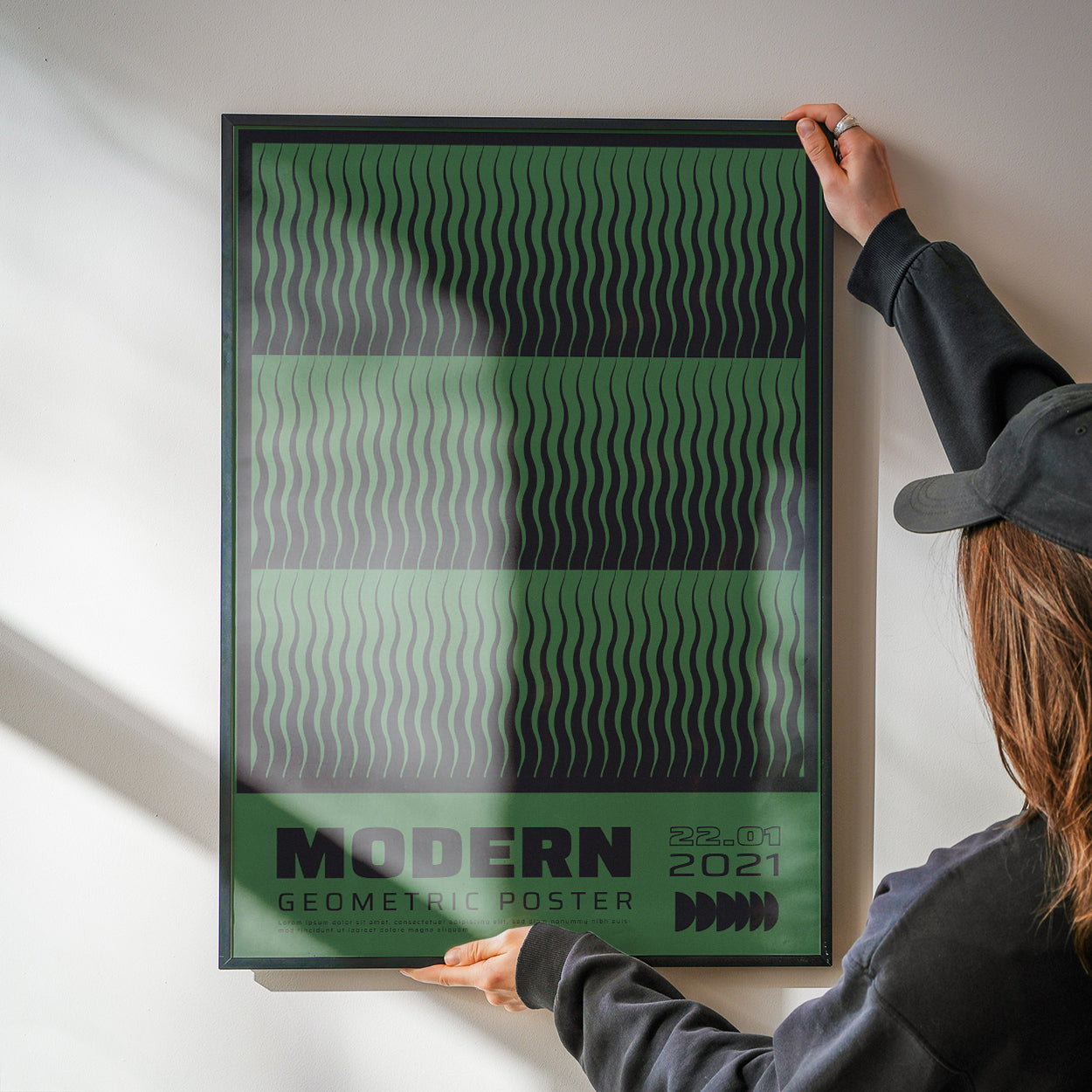 Modern Geometric, Green & Black Poster