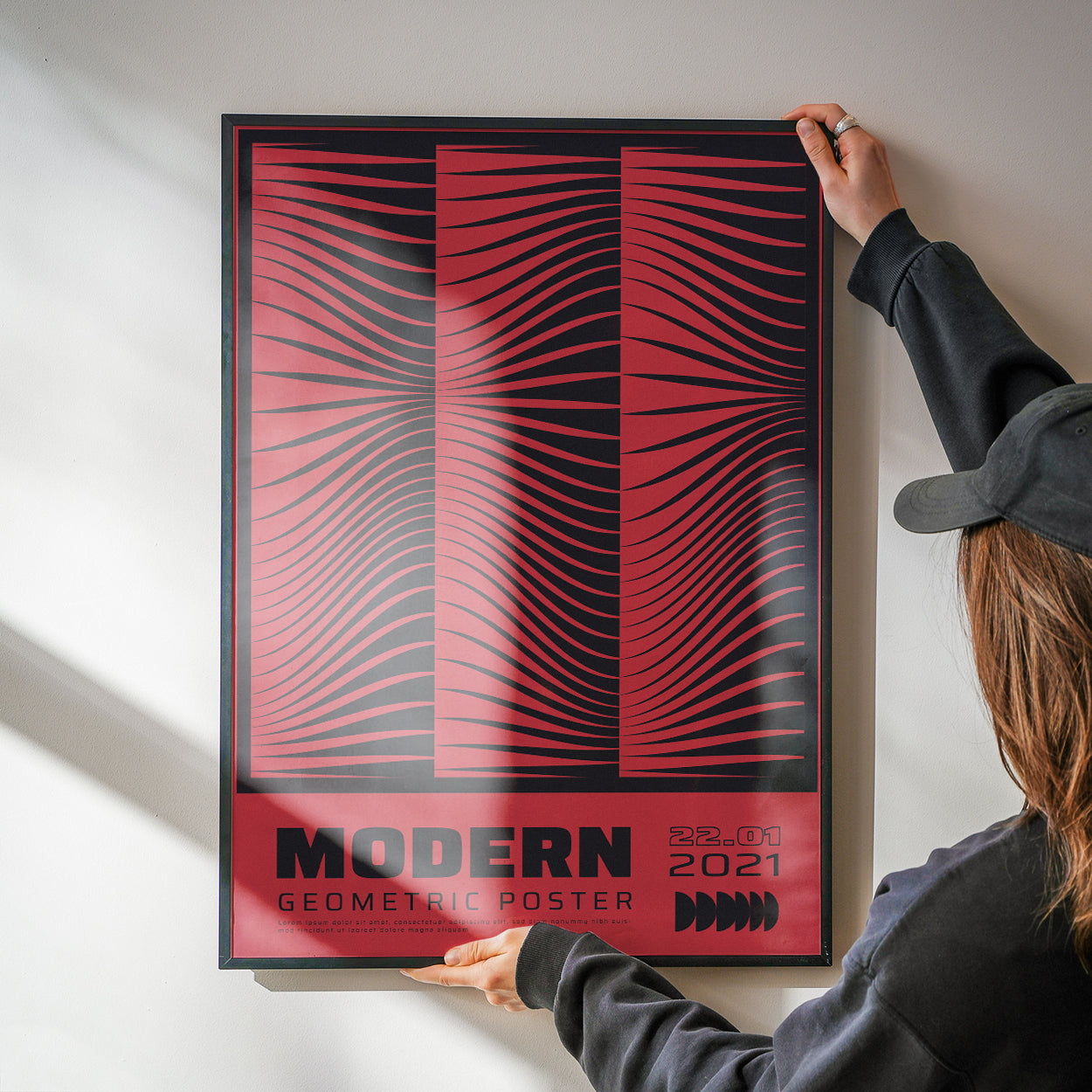 Modern Geometric, Red & Black Poster