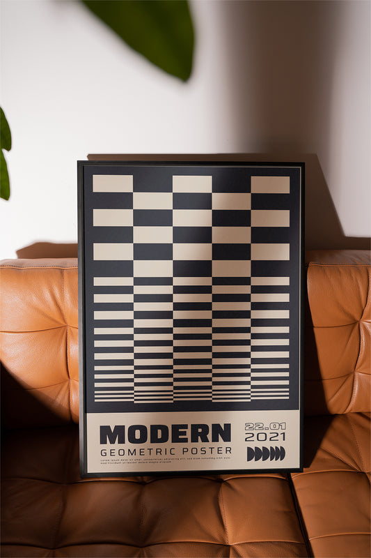 Modern Geometric Grid, Black & White Poster