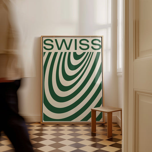 Swiss Motion, Green & Beige Poster